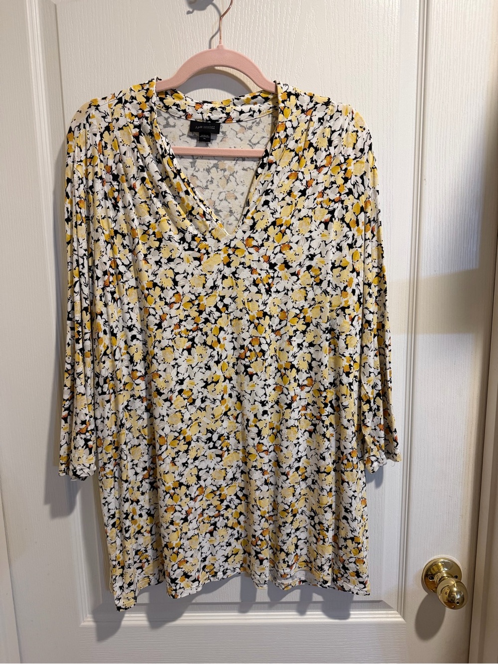 J. Jill Yellow and Cream Floral V-Neck Tunic